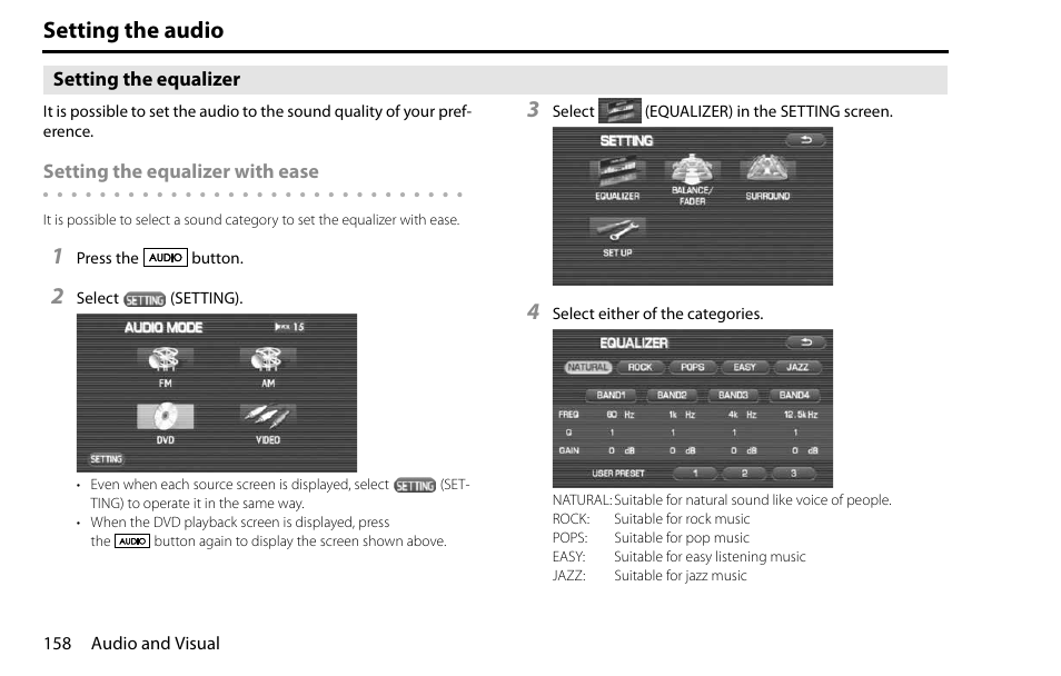 Setting the audio | Subaru 2009 Impreza Navigation System User Manual | Page 158 / 248