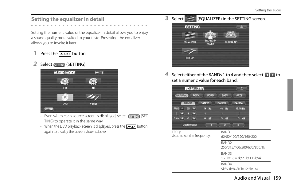 Setting the equalizer in detail | Subaru 2009 Impreza Navigation System User Manual | Page 159 / 248