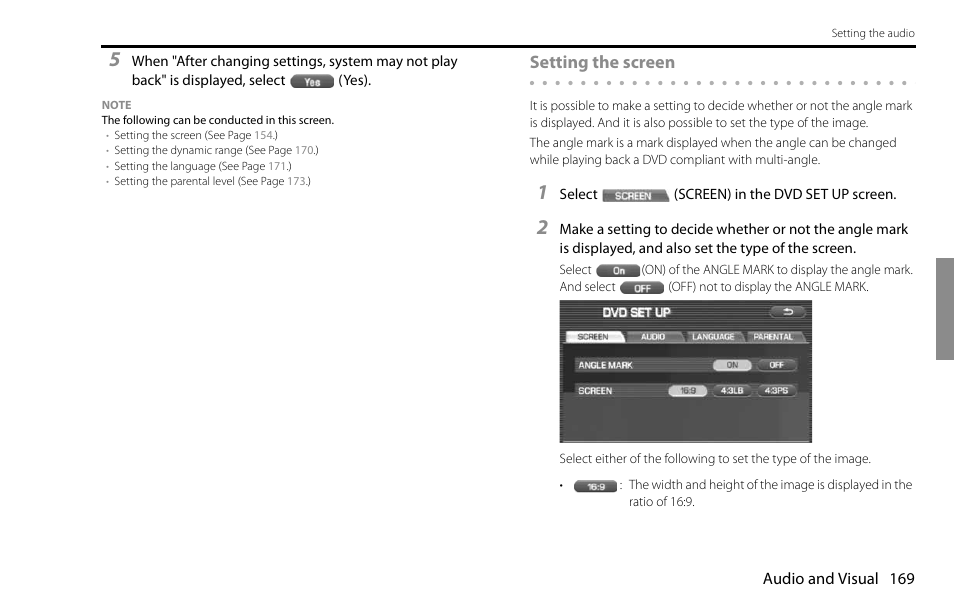 Setting the screen | Subaru 2009 Impreza Navigation System User Manual | Page 169 / 248