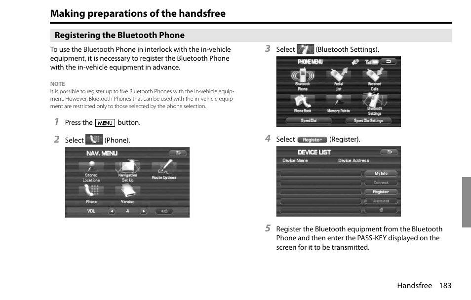 Making preparations of the handsfree | Subaru 2009 Impreza Navigation System User Manual | Page 183 / 248