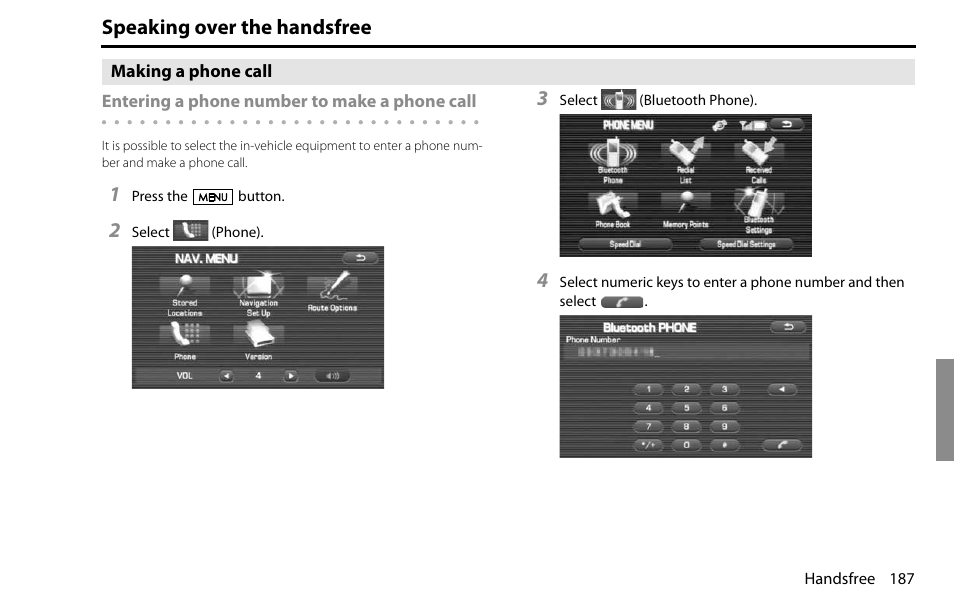 Speaking over the handsfree | Subaru 2009 Impreza Navigation System User Manual | Page 187 / 248