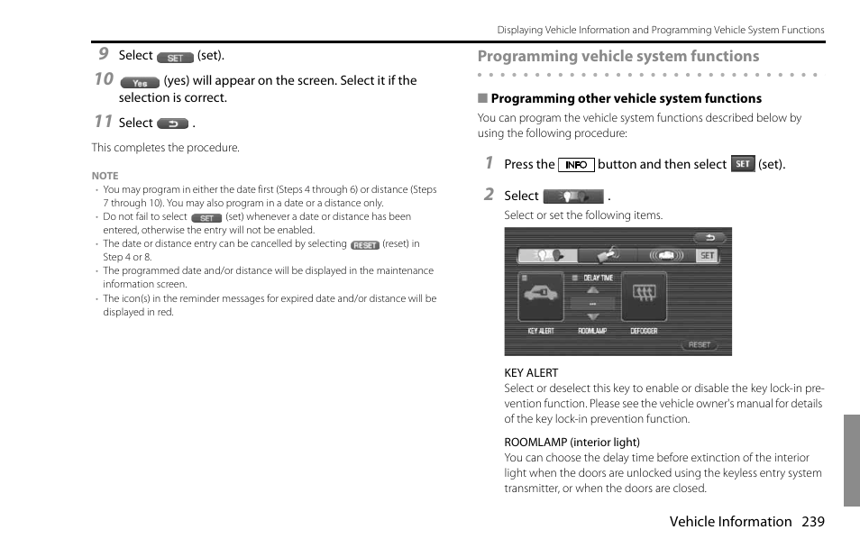 Programming vehicle system functions | Subaru 2009 Impreza Navigation System User Manual | Page 239 / 248