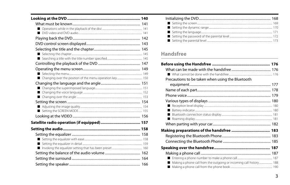 Handsfree | Subaru 2009 Impreza Navigation System User Manual | Page 3 / 248