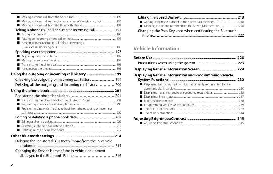 Vehicle information | Subaru 2009 Impreza Navigation System User Manual | Page 4 / 248