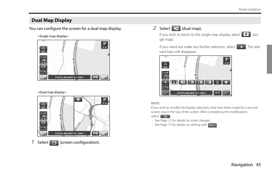 Dual map display | Subaru 2009 Impreza Navigation System User Manual | Page 45 / 248