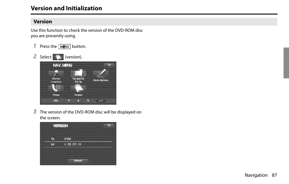 Version and initialization | Subaru 2009 Impreza Navigation System User Manual | Page 87 / 248