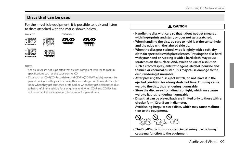 Discs that can be used | Subaru 2009 Impreza Navigation System User Manual | Page 99 / 248