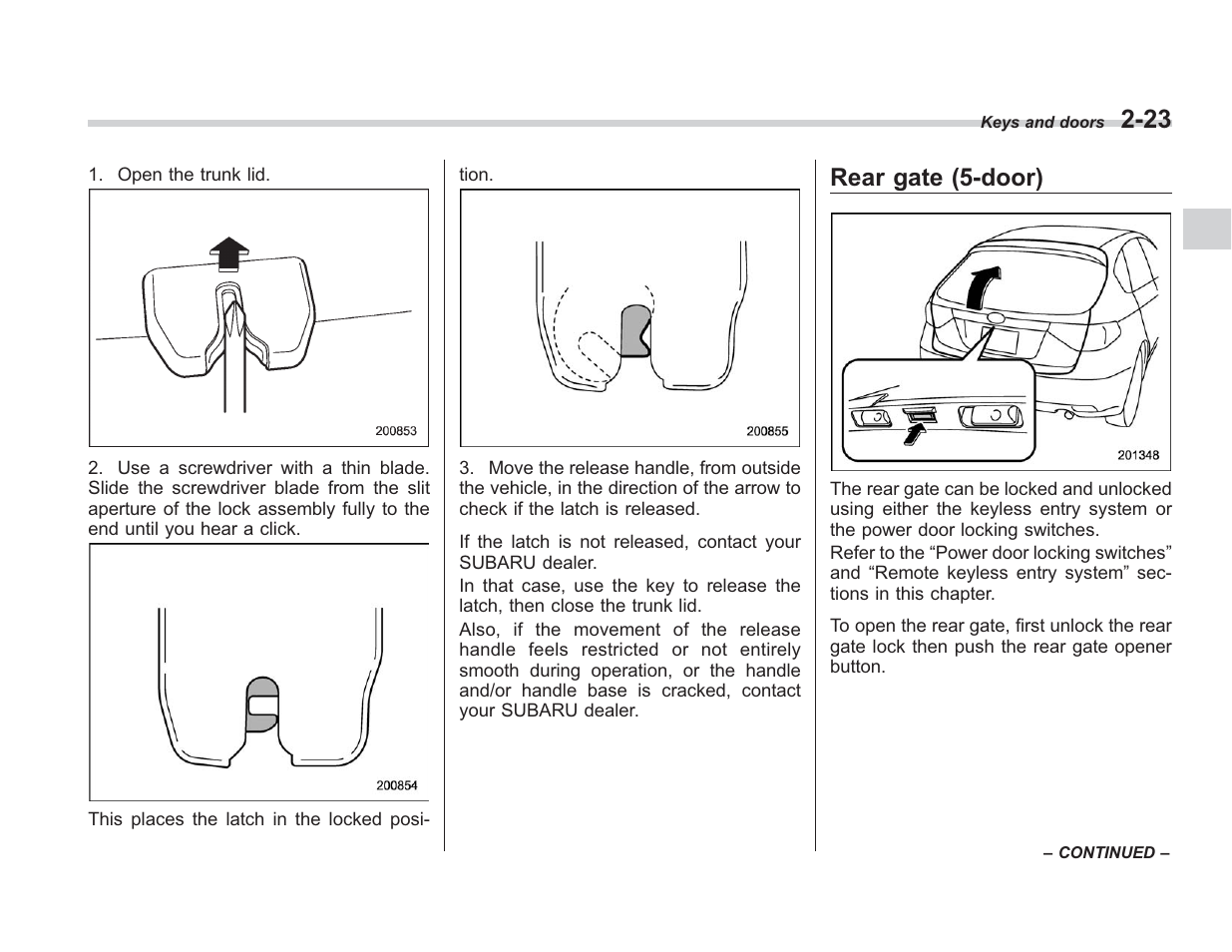 Rear gate (5-door) | Subaru 2008 IMPREZA User Manual | Page 107 / 381