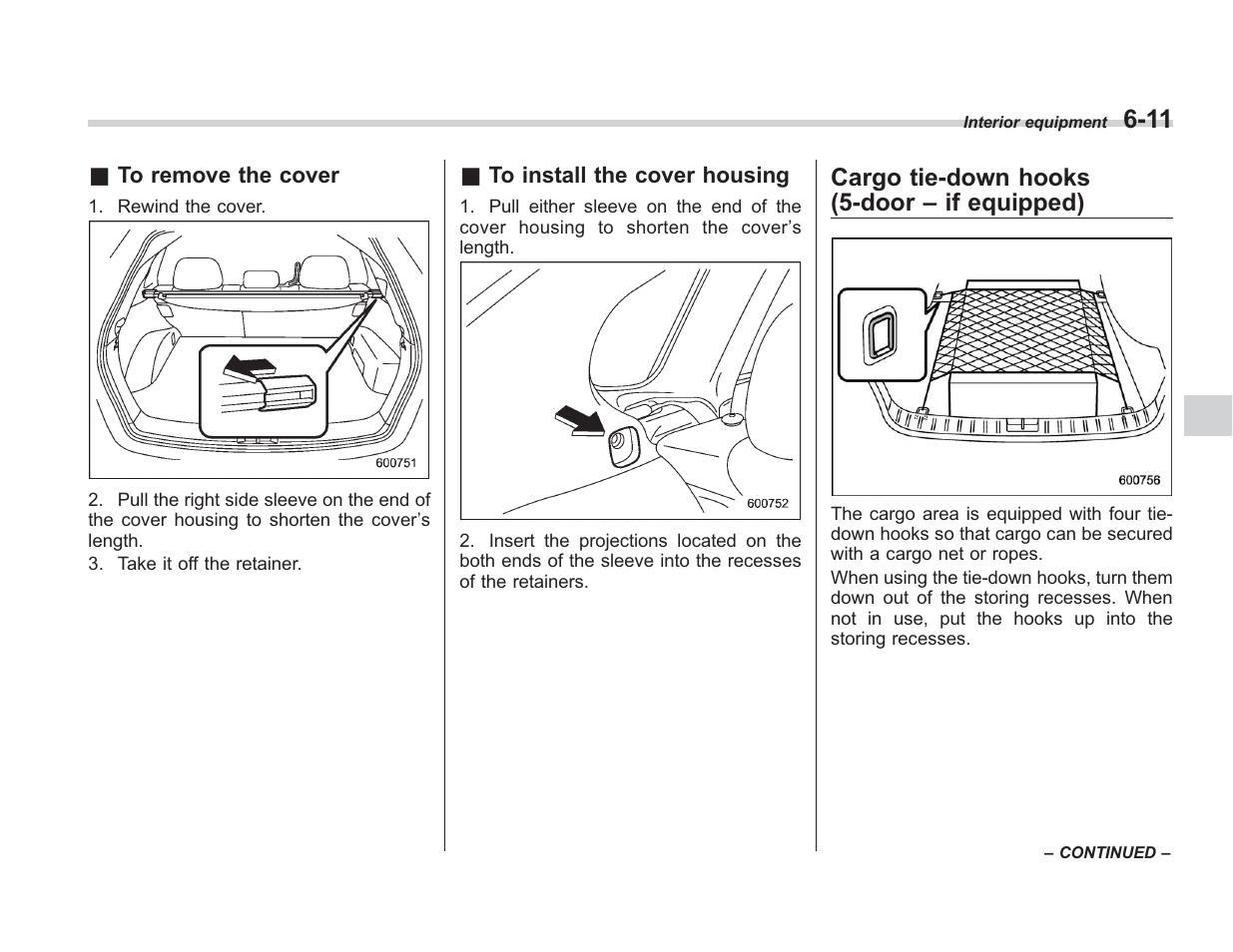 Cargo tie-down hooks (5-door – if equipped) | Subaru 2008 IMPREZA User Manual | Page 207 / 381