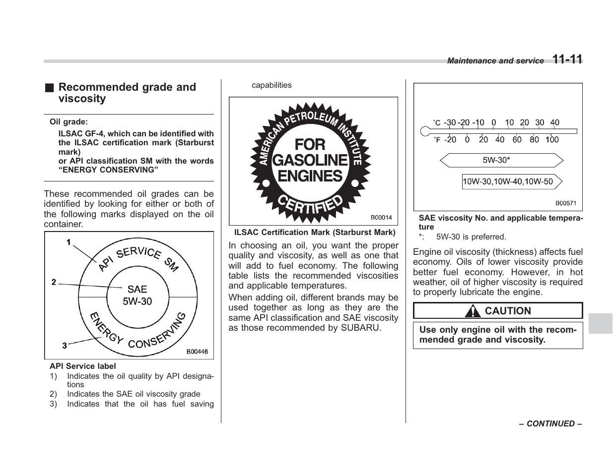 Recommended grade and viscosity | Subaru 2008 IMPREZA User Manual | Page 303 / 381