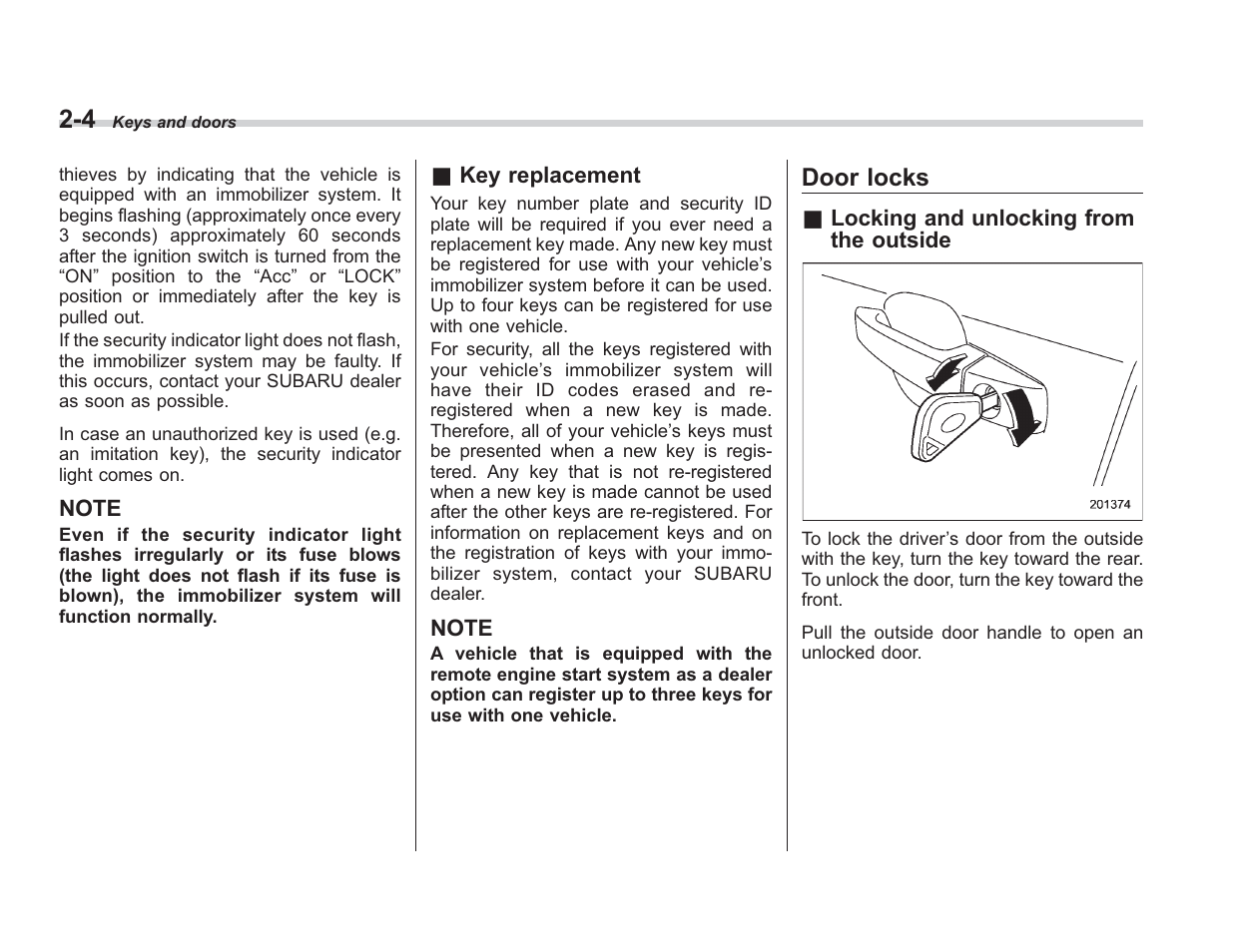 Door locks | Subaru 2008 IMPREZA User Manual | Page 88 / 381