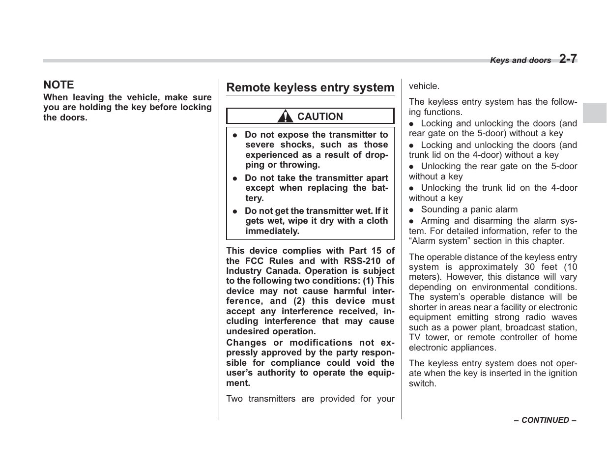 Remote keyless entry system | Subaru 2008 IMPREZA User Manual | Page 91 / 381