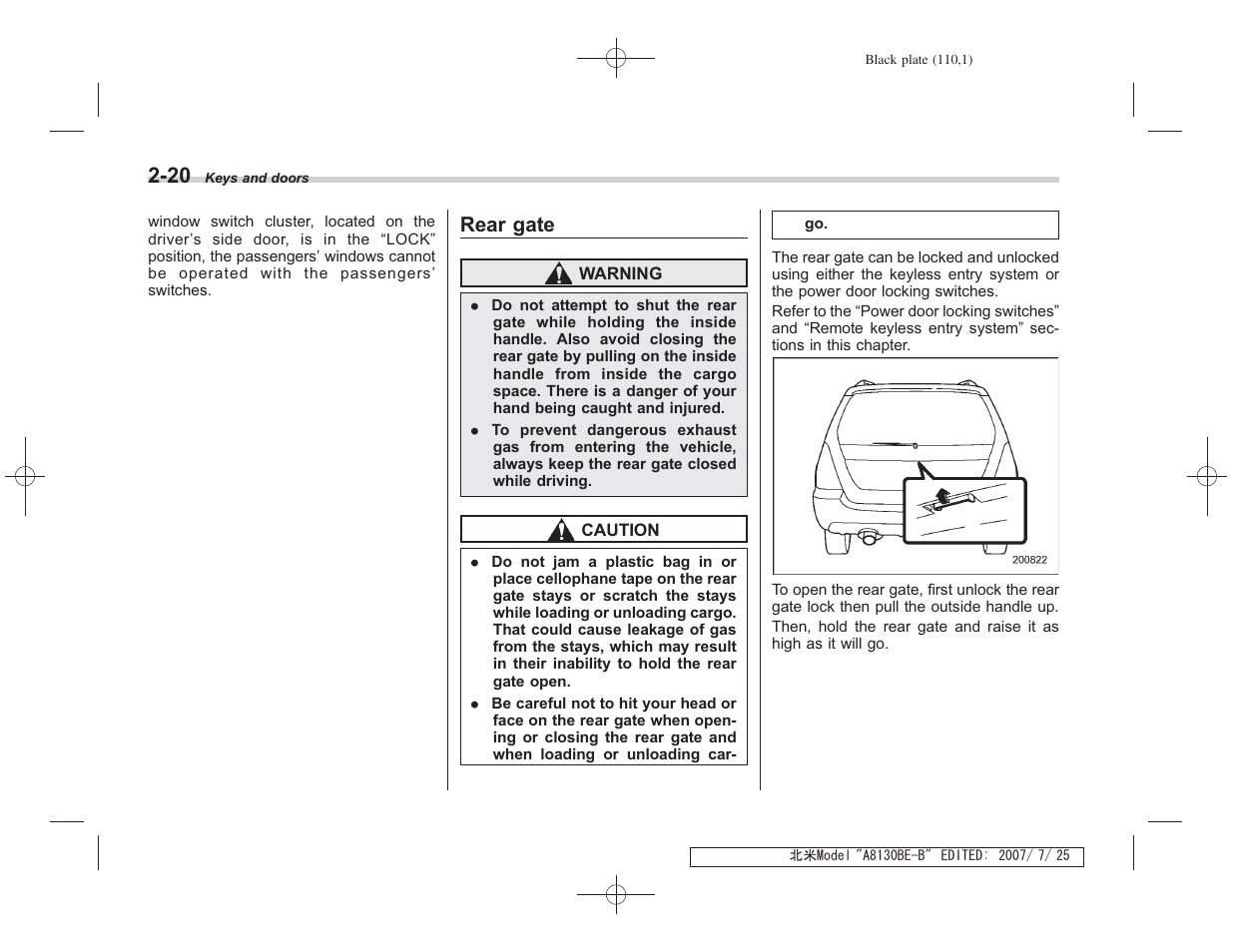 Rear gate | Subaru 2008 Forester 2.5X User Manual | Page 109 / 371