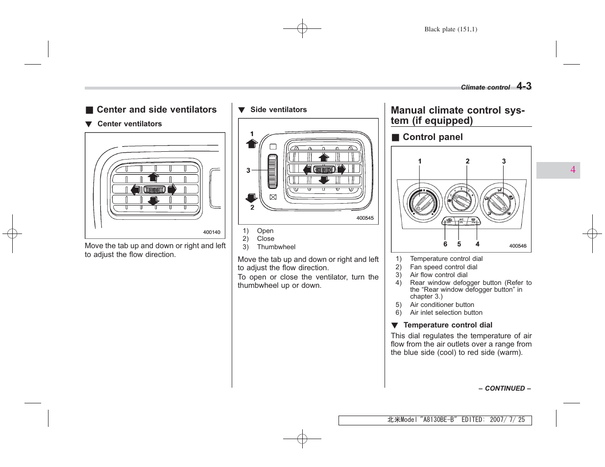 Manual climate control sys- tem (if equipped) | Subaru 2008 Forester 2.5X User Manual | Page 146 / 371