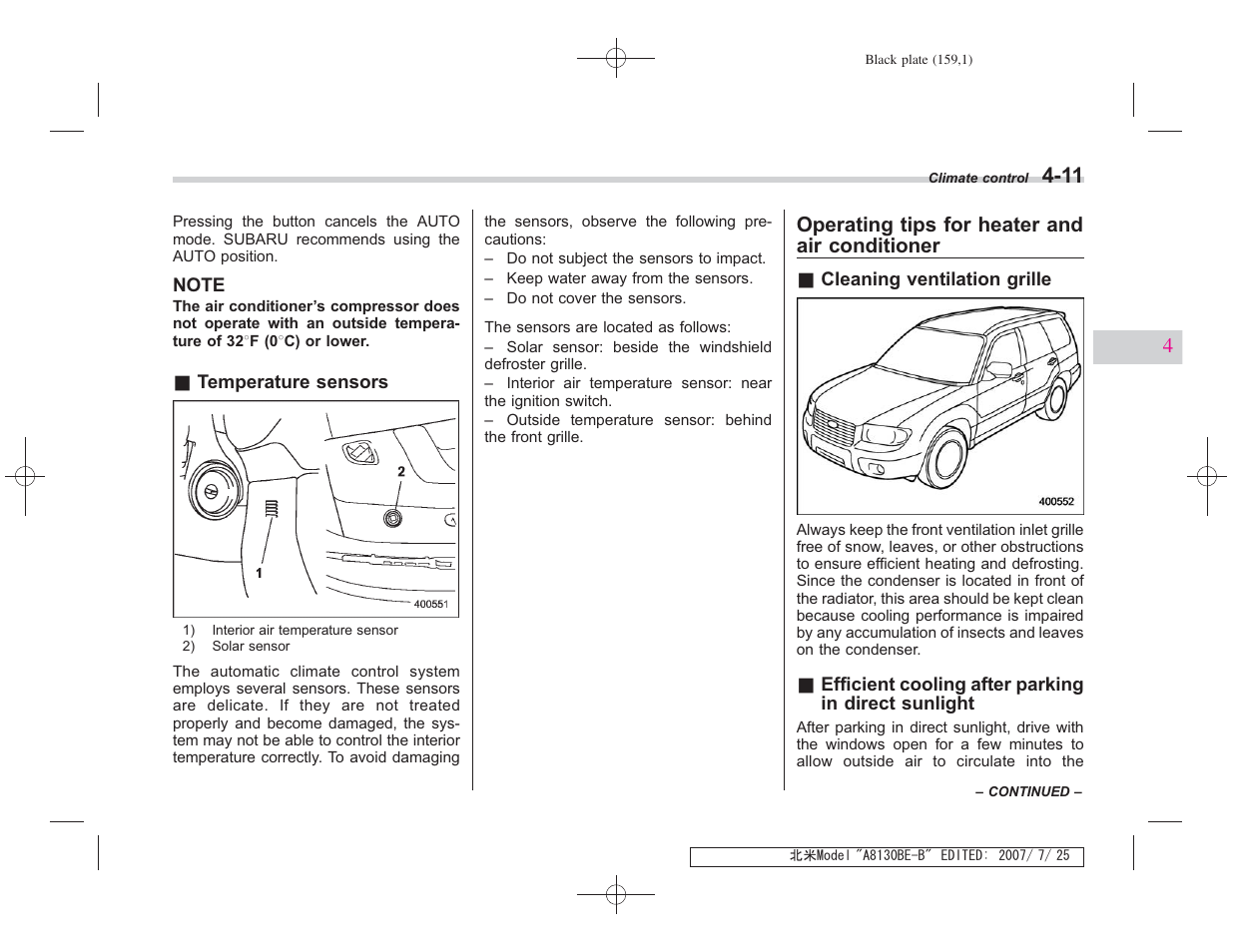 Operating tips for heater and air conditioner | Subaru 2008 Forester 2.5X User Manual | Page 154 / 371