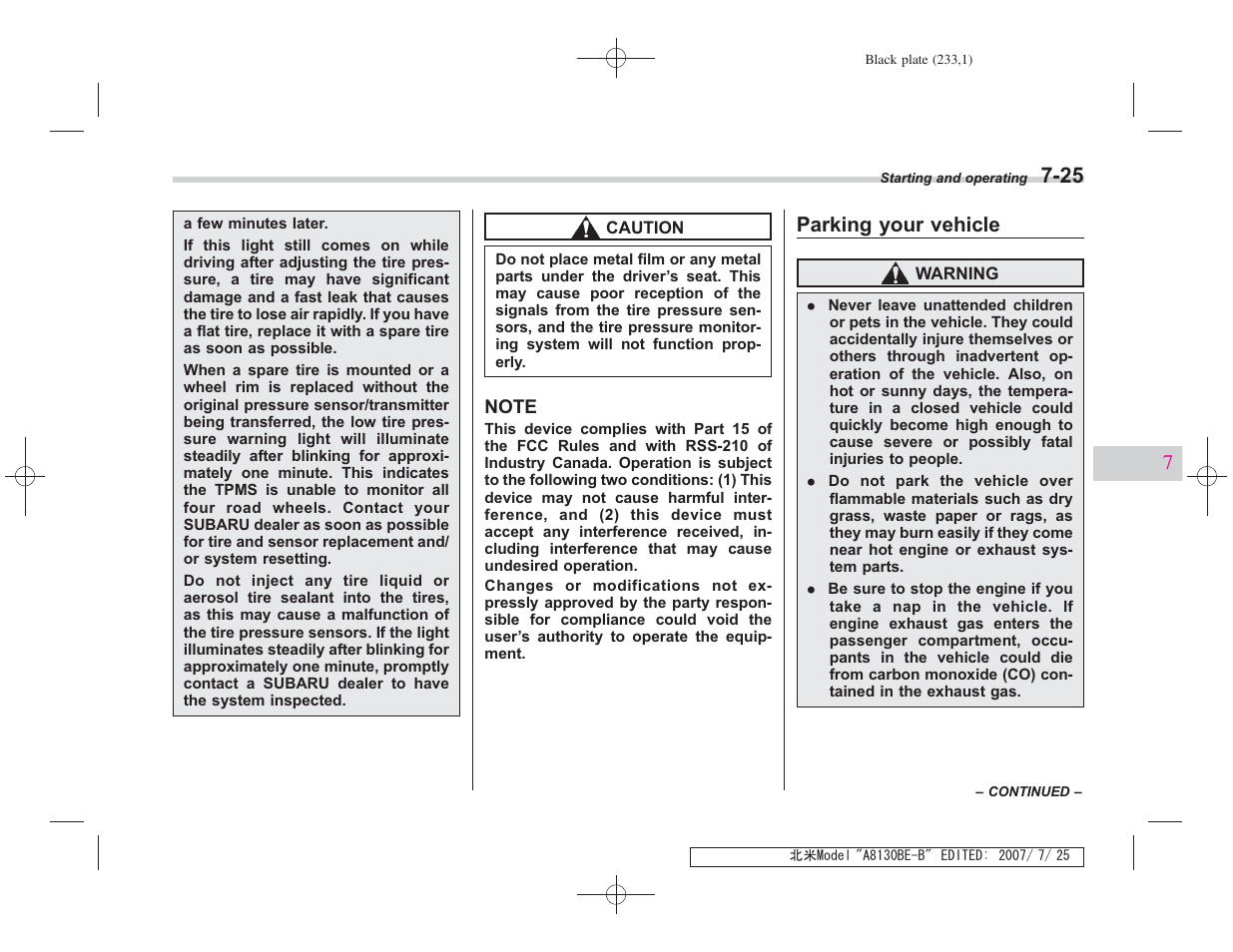 Parking your vehicle | Subaru 2008 Forester 2.5X User Manual | Page 226 / 371