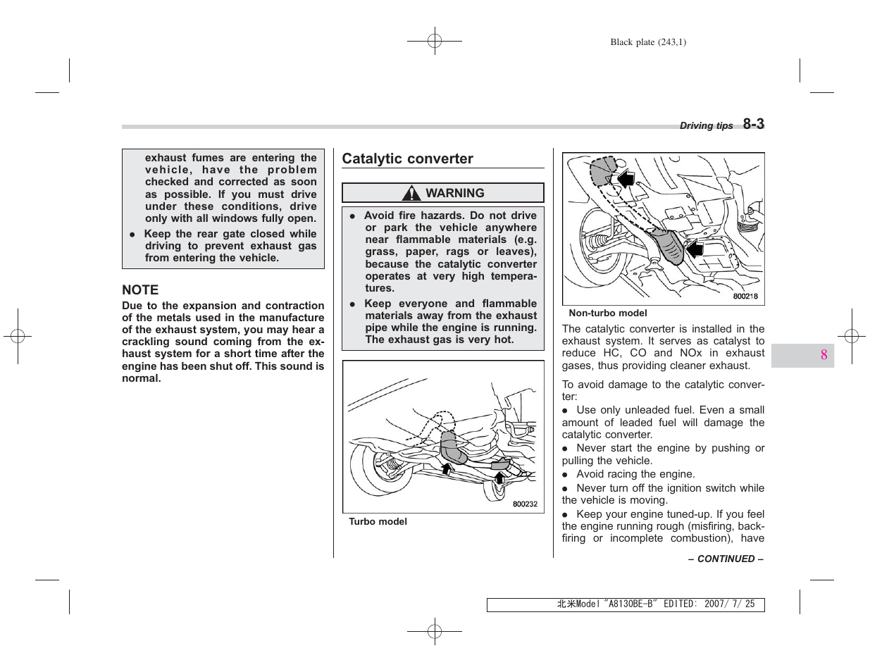 Catalytic converter | Subaru 2008 Forester 2.5X User Manual | Page 236 / 371