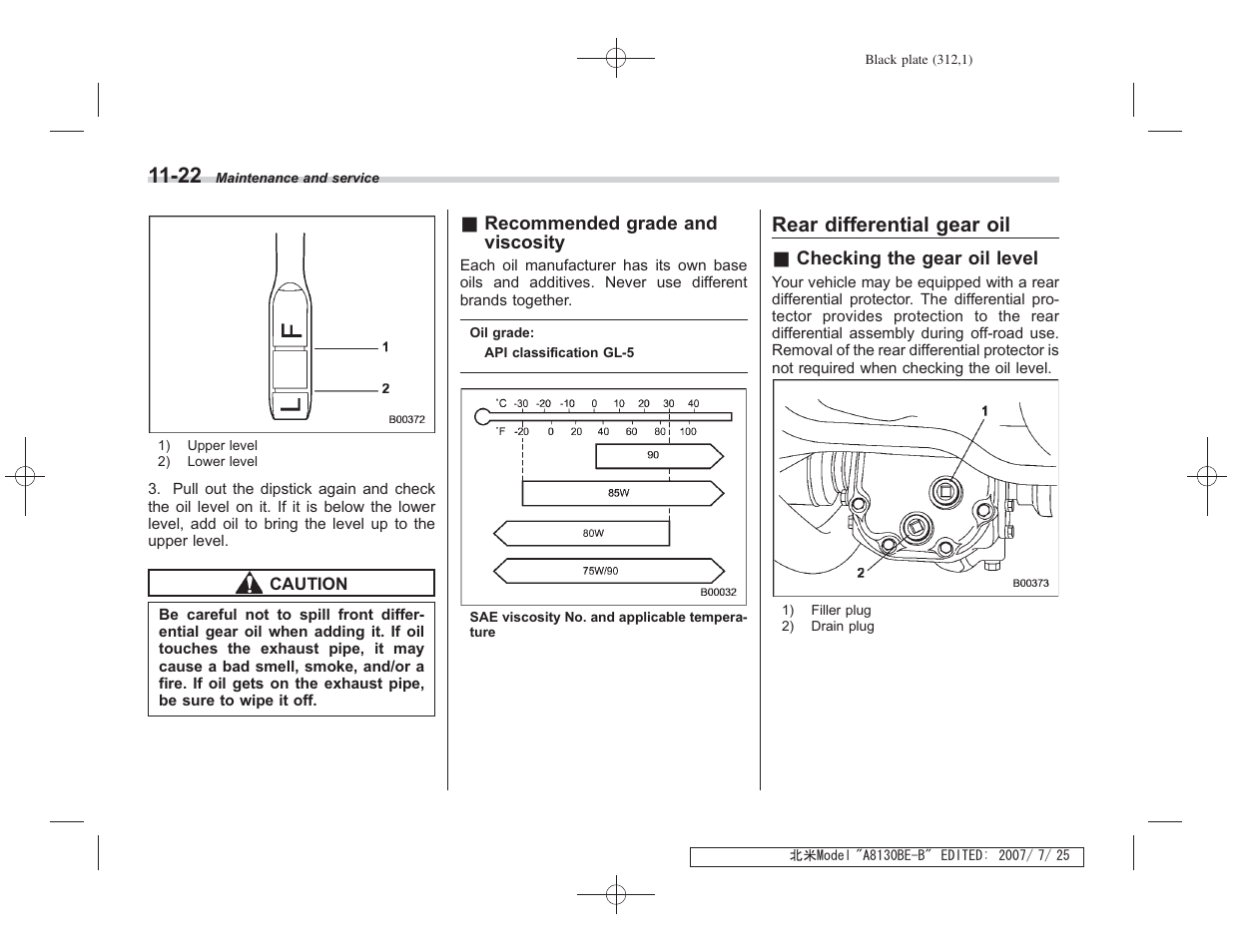 Rear differential gear oil | Subaru 2008 Forester 2.5X User Manual | Page 303 / 371