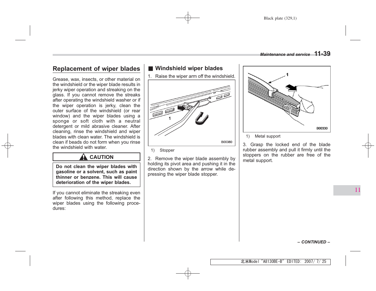 Replacement of wiper blades | Subaru 2008 Forester 2.5X User Manual | Page 320 / 371