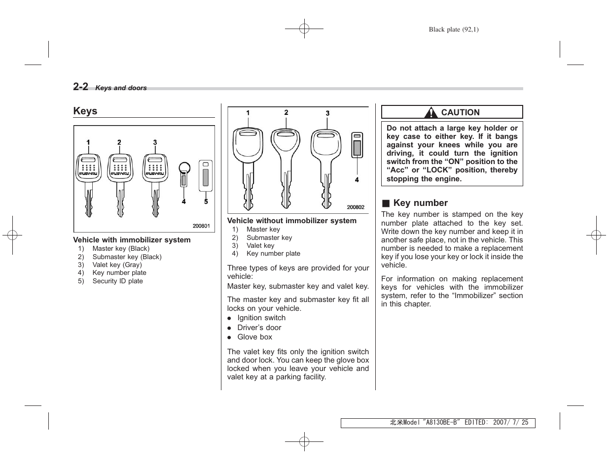 Keys | Subaru 2008 Forester 2.5X User Manual | Page 91 / 371