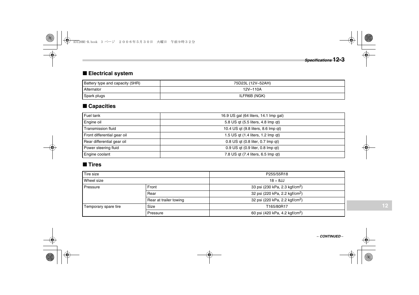 12  electrical system  capacities  tires | Subaru 2007 Tribeca User Manual | Page 370 / 401