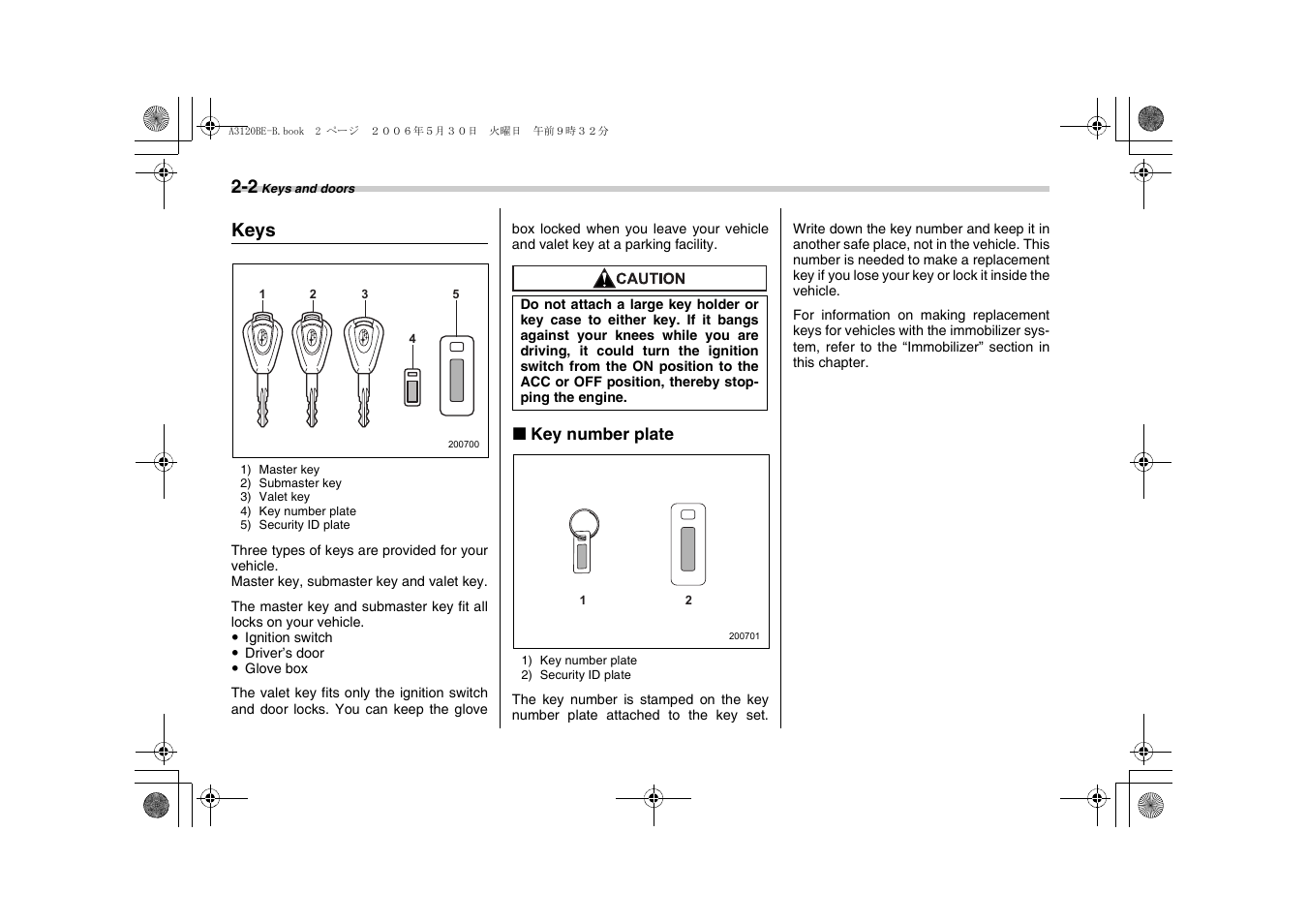 Keys | Subaru 2007 Tribeca User Manual | Page 99 / 401