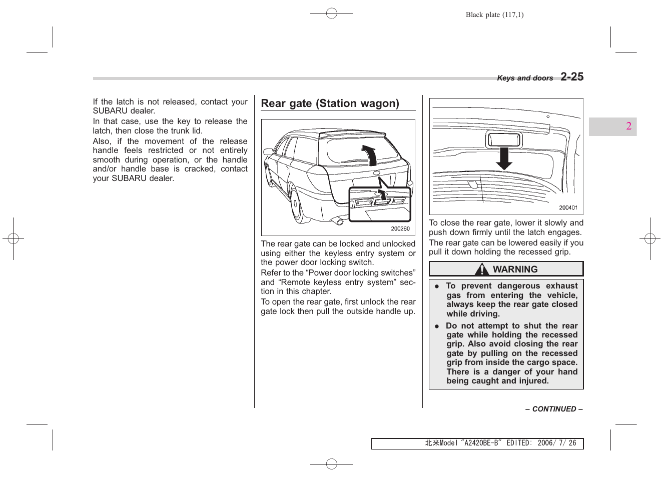 Rear gate (station wagon) | Subaru 2007 Legacy User Manual | Page 116 / 442