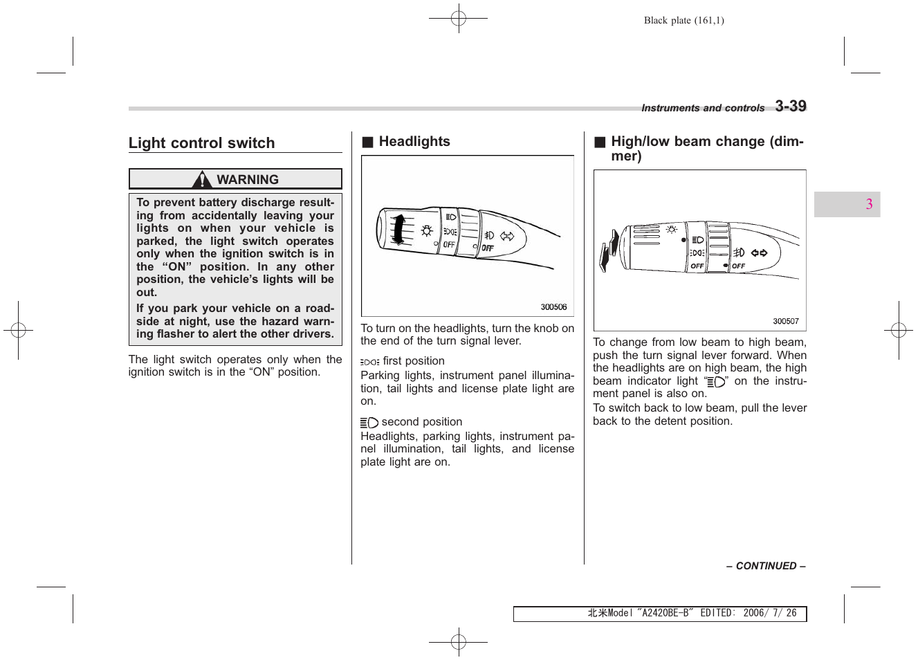 Light control switch | Subaru 2007 Legacy User Manual | Page 160 / 442