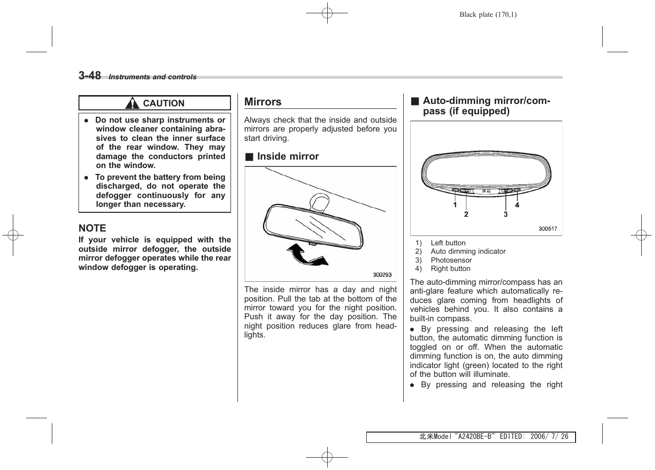 Mirrors | Subaru 2007 Legacy User Manual | Page 169 / 442