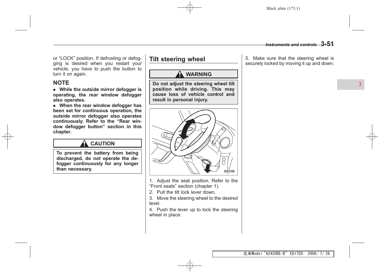 Tilt steering wheel | Subaru 2007 Legacy User Manual | Page 172 / 442
