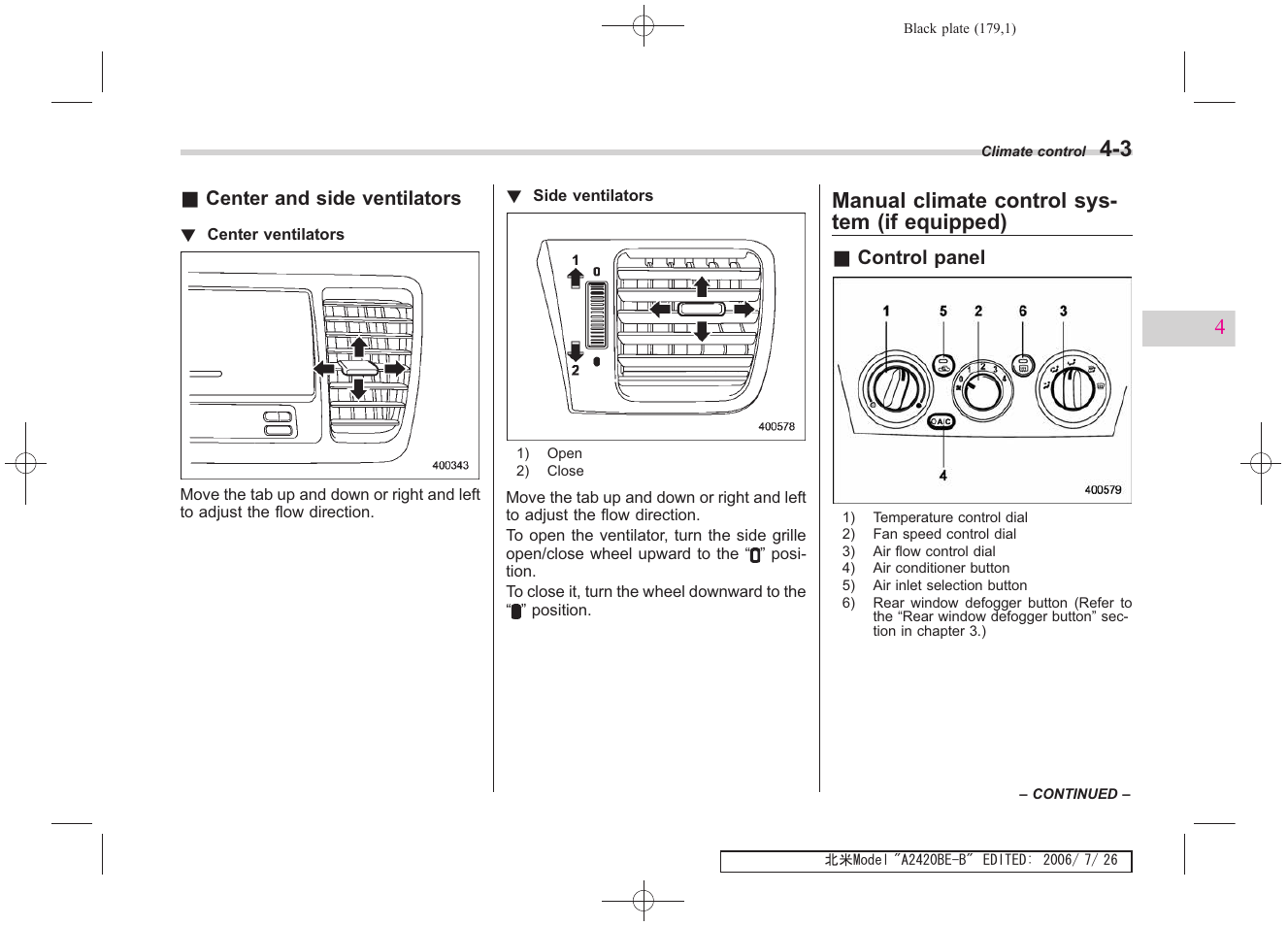 Manual climate control sys- tem (if equipped) | Subaru 2007 Legacy User Manual | Page 176 / 442