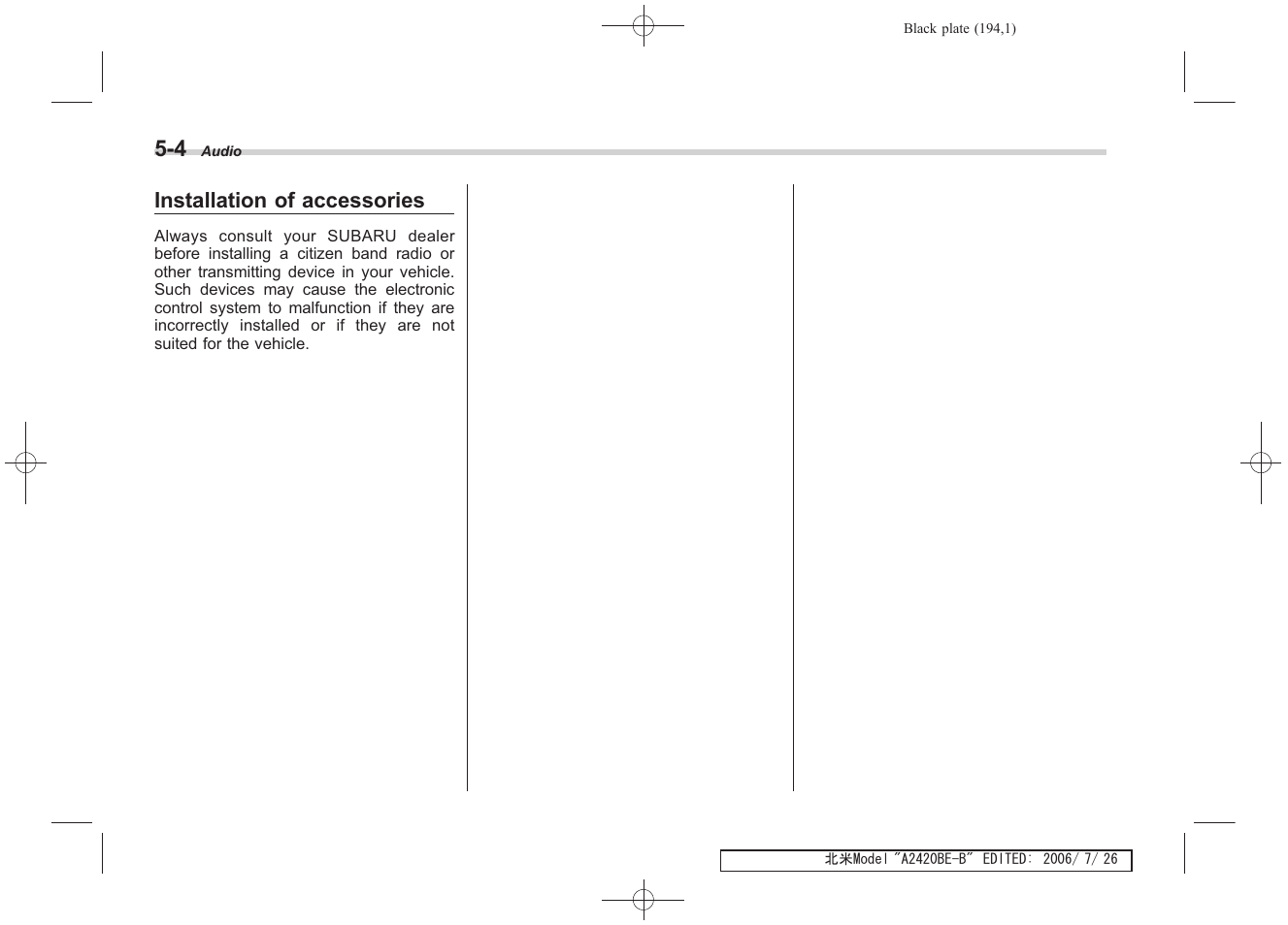 Installation of accessories | Subaru 2007 Legacy User Manual | Page 191 / 442