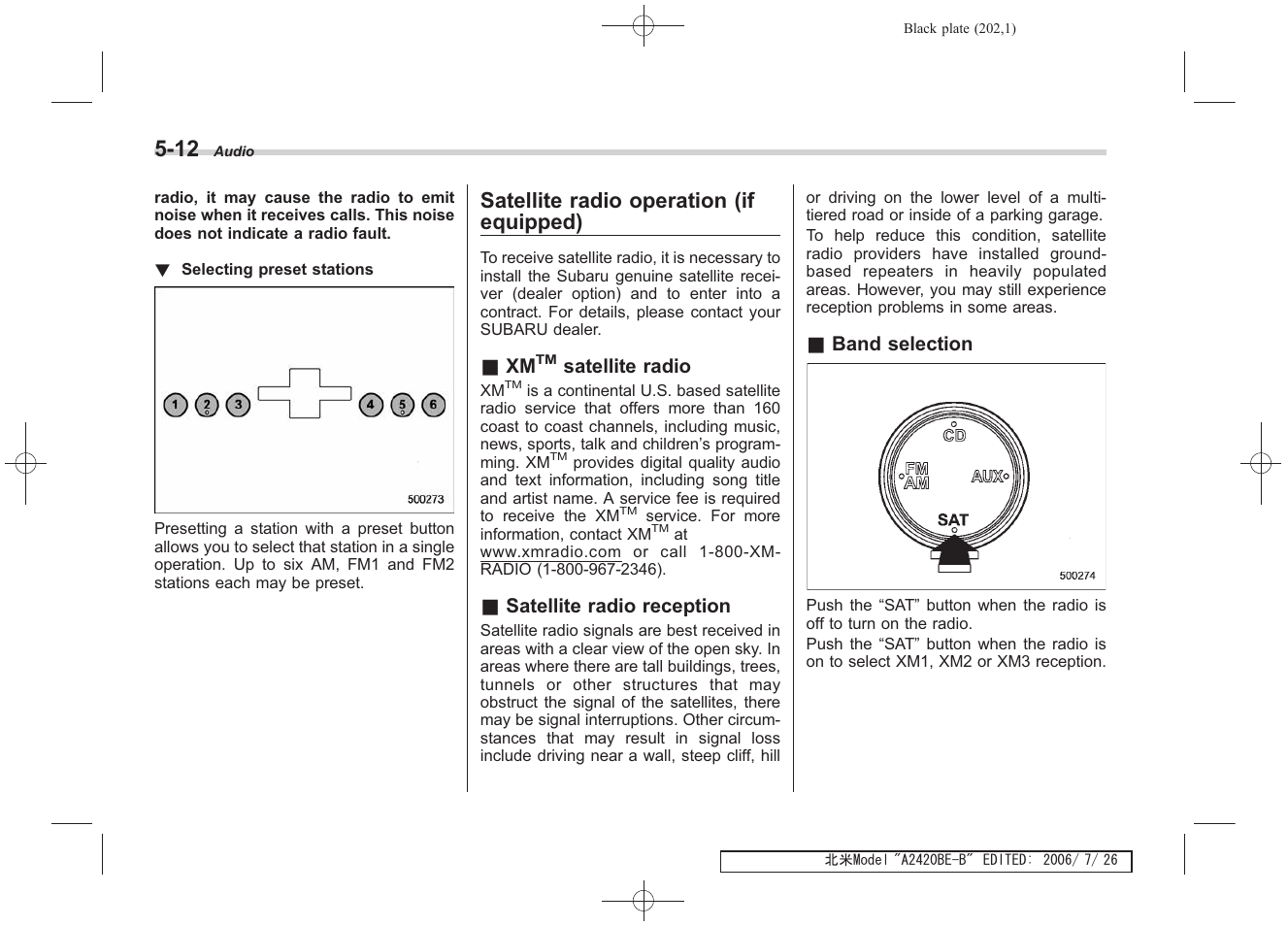 Satellite radio operation (if equipped) | Subaru 2007 Legacy User Manual | Page 199 / 442
