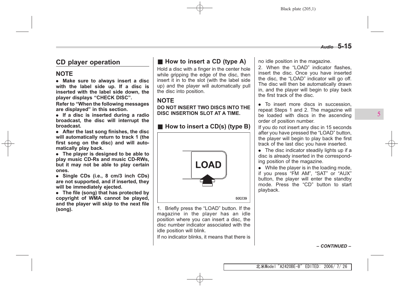 Cd player operation | Subaru 2007 Legacy User Manual | Page 202 / 442