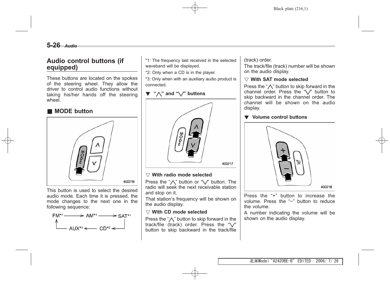 Audio control buttons (if equipped) | Subaru 2007 Legacy User Manual | Page 213 / 442