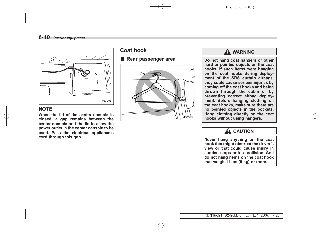 Coat hook | Subaru 2007 Legacy User Manual | Page 225 / 442