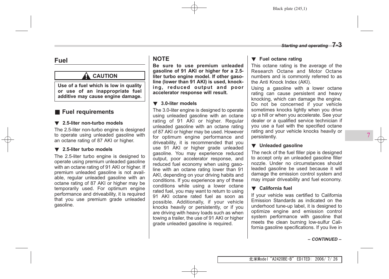 Fuel | Subaru 2007 Legacy User Manual | Page 240 / 442