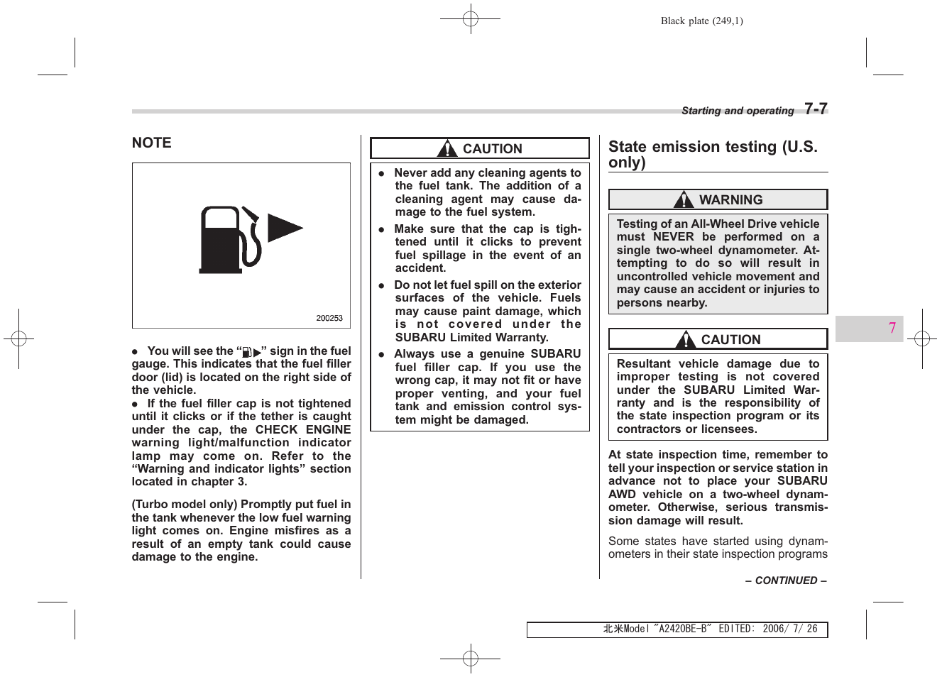 State emission testing (u.s. only) | Subaru 2007 Legacy User Manual | Page 244 / 442