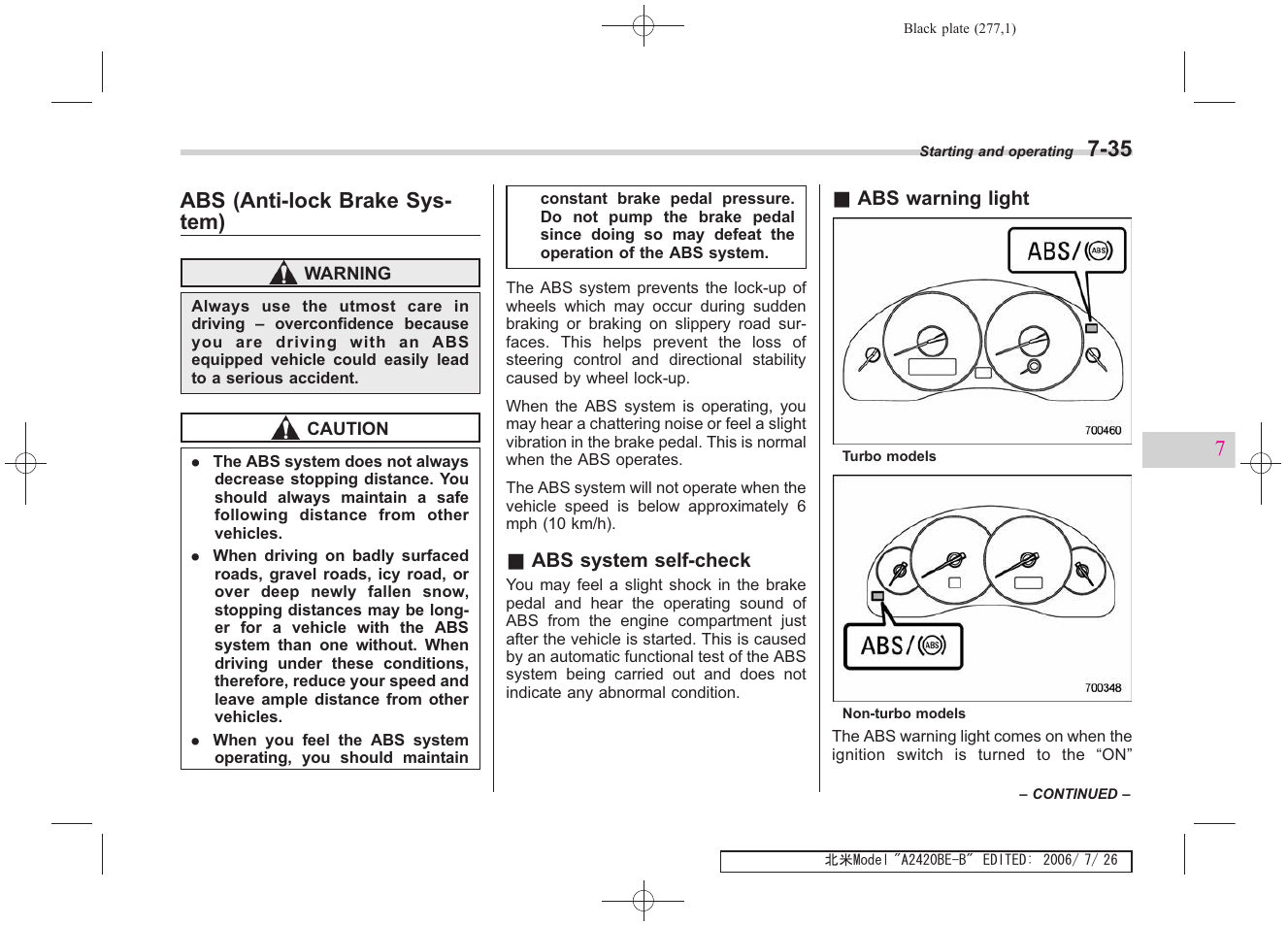 Abs (anti-lock brake sys- tem) | Subaru 2007 Legacy User Manual | Page 272 / 442