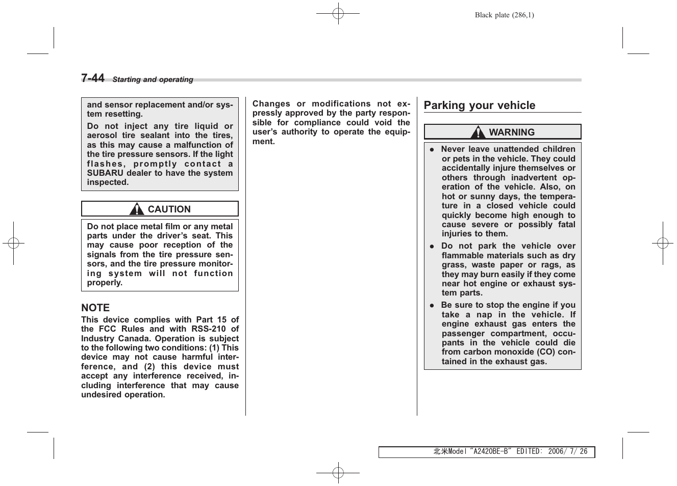 Parking your vehicle | Subaru 2007 Legacy User Manual | Page 281 / 442