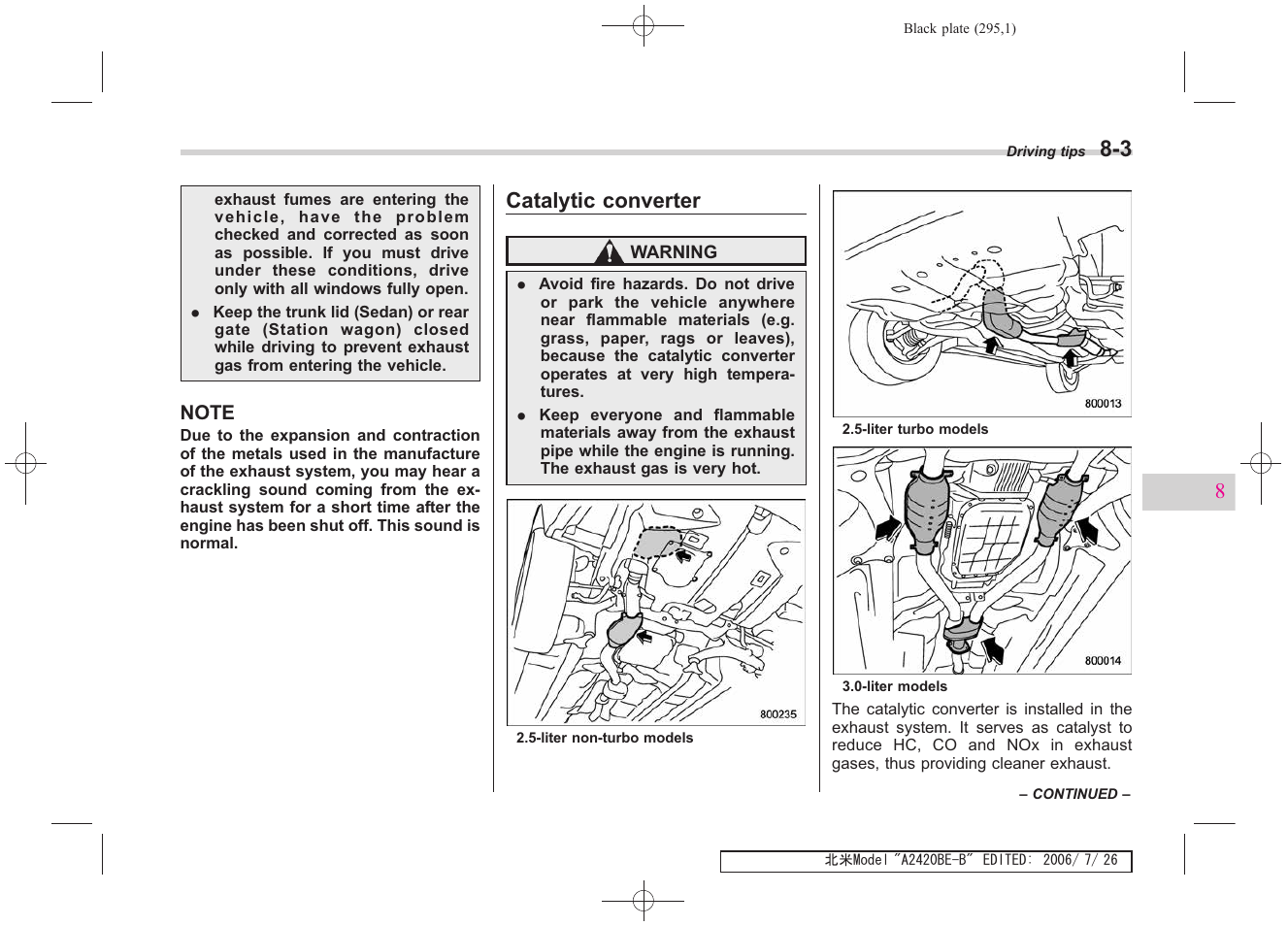 Catalytic converter | Subaru 2007 Legacy User Manual | Page 290 / 442