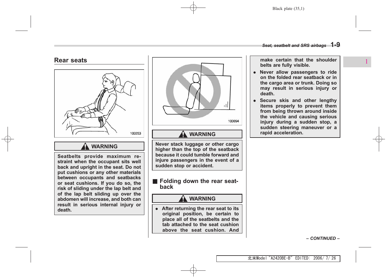 Rear seats | Subaru 2007 Legacy User Manual | Page 36 / 442