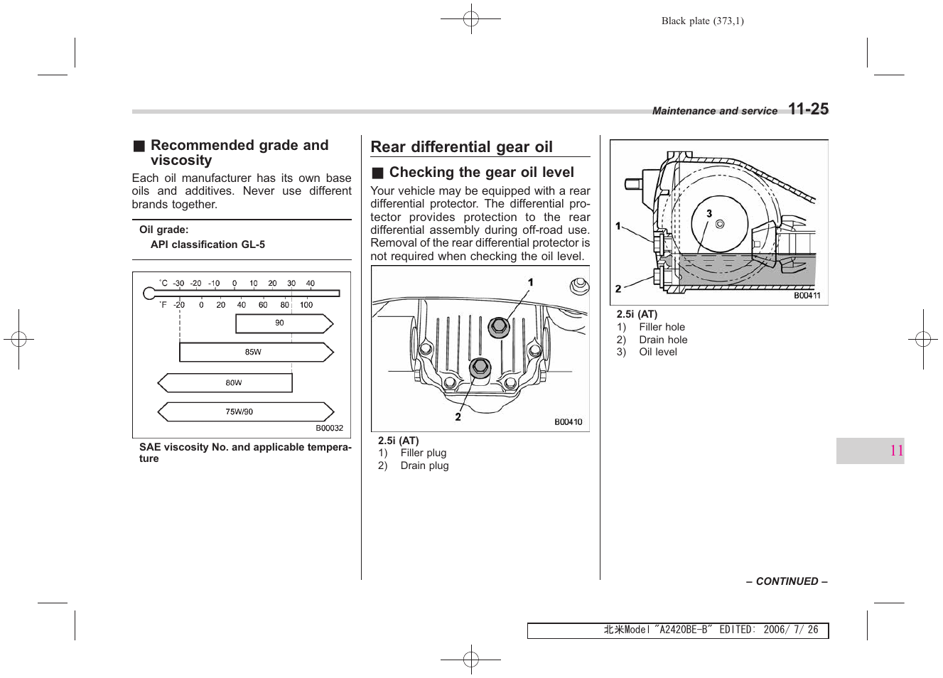 Rear differential gear oil | Subaru 2007 Legacy User Manual | Page 368 / 442