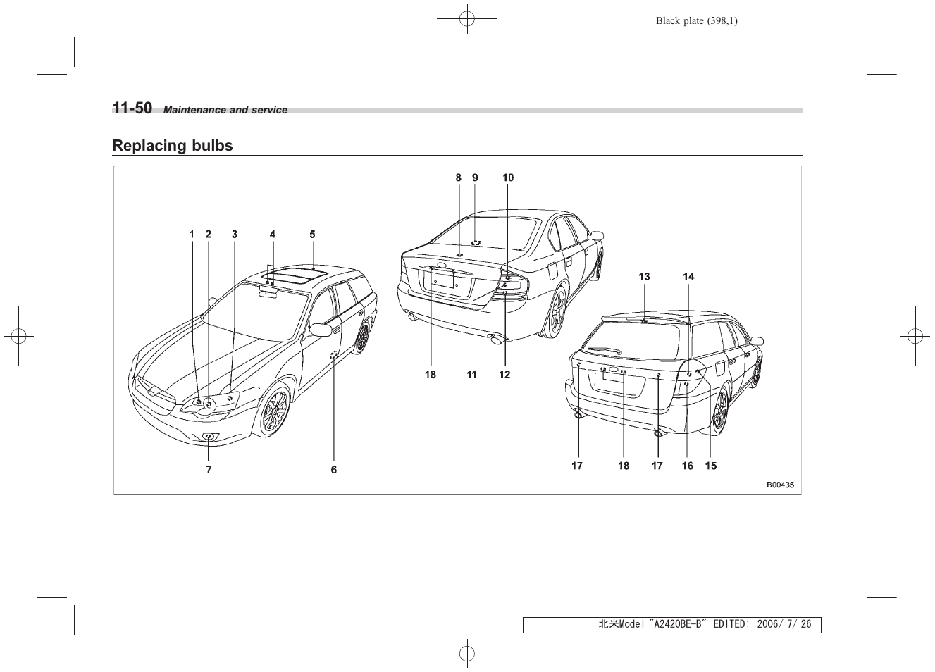 Replacing bulbs | Subaru 2007 Legacy User Manual | Page 393 / 442