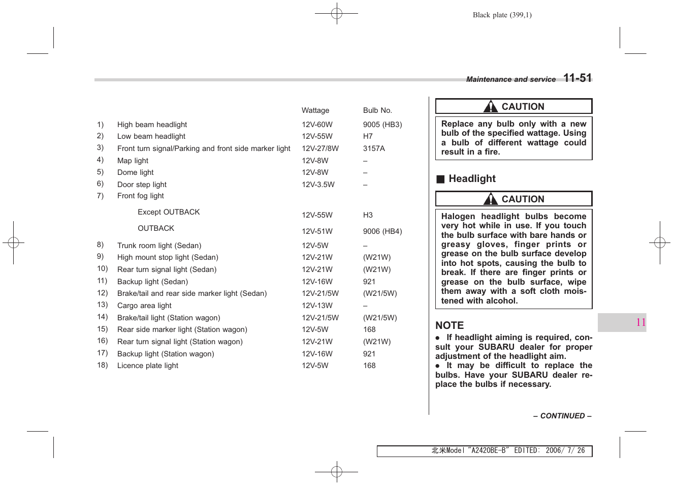 Headlight | Subaru 2007 Legacy User Manual | Page 394 / 442