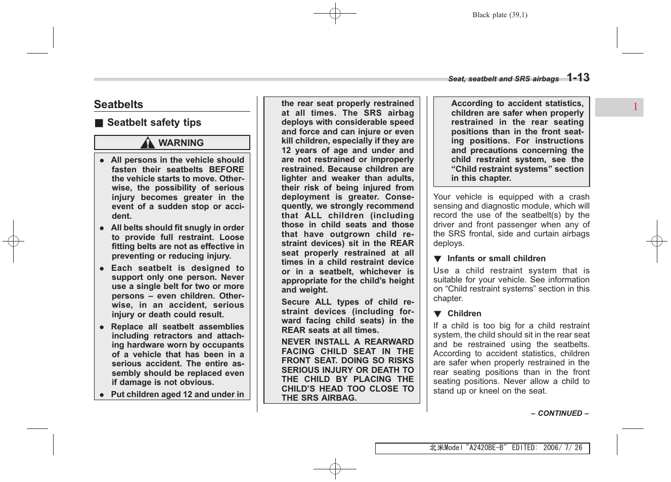 Seatbelts | Subaru 2007 Legacy User Manual | Page 40 / 442