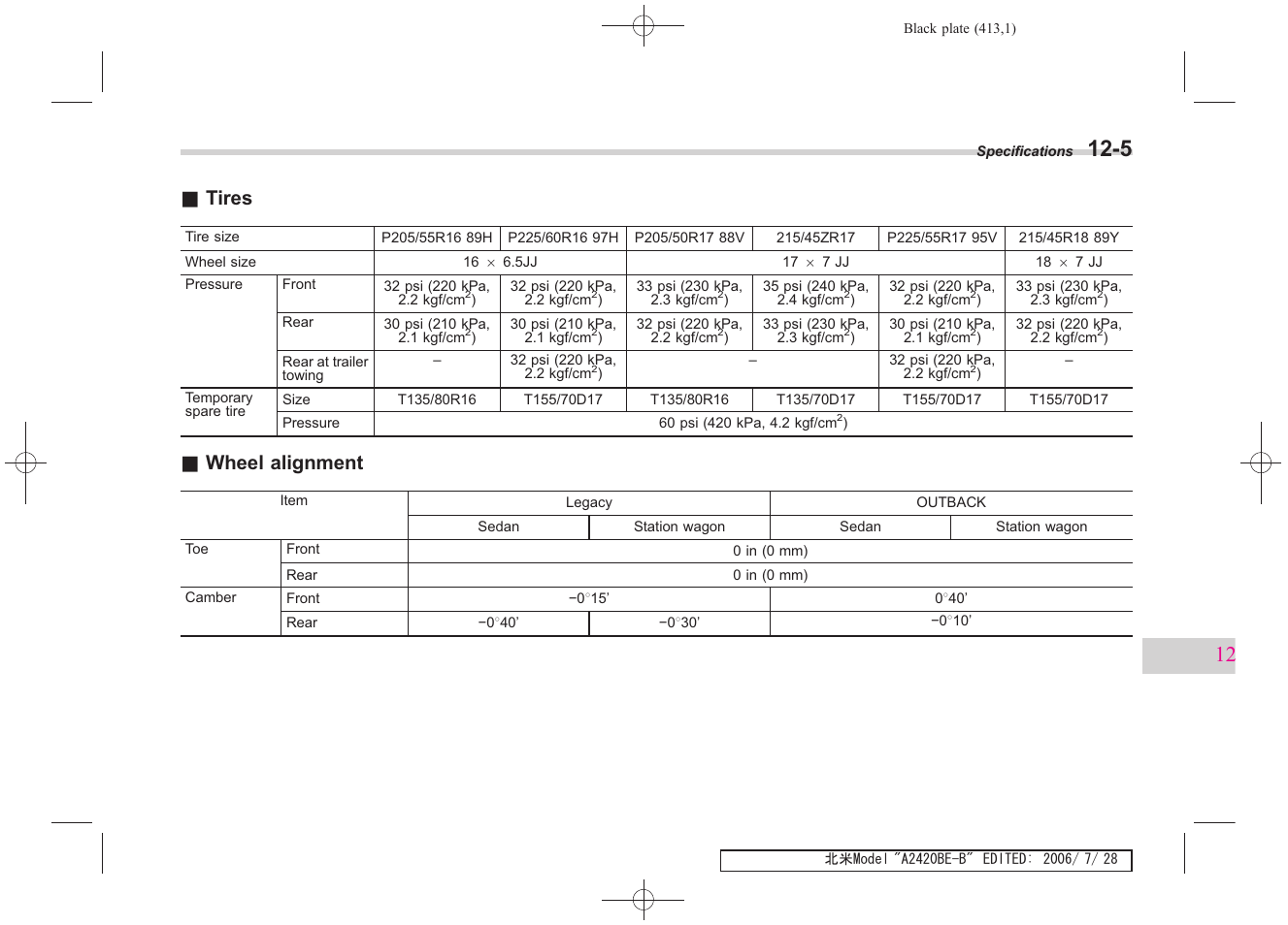 Tires, Wheel alignment | Subaru 2007 Legacy User Manual | Page 408 / 442