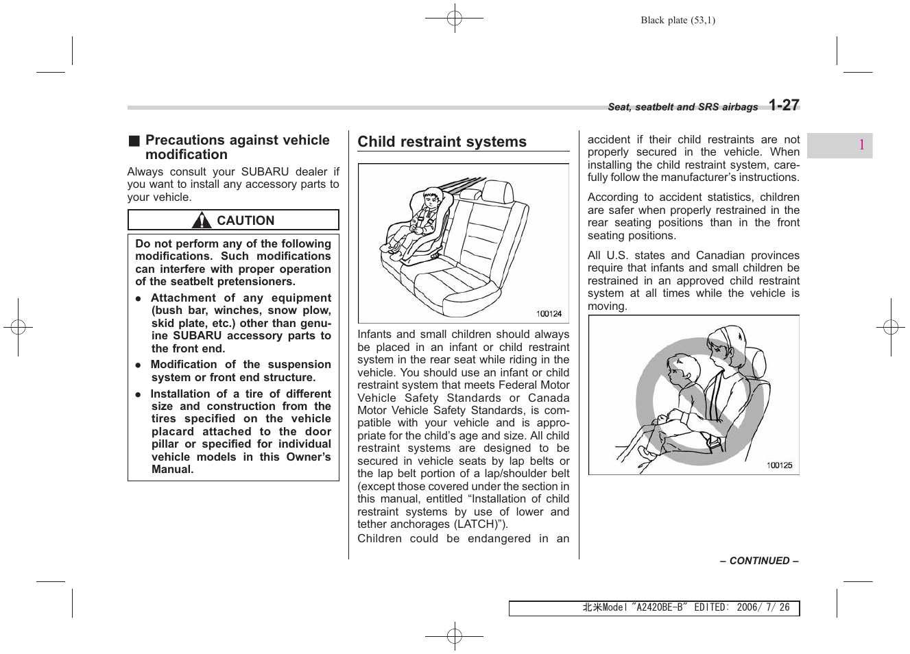 Child restraint systems | Subaru 2007 Legacy User Manual | Page 54 / 442