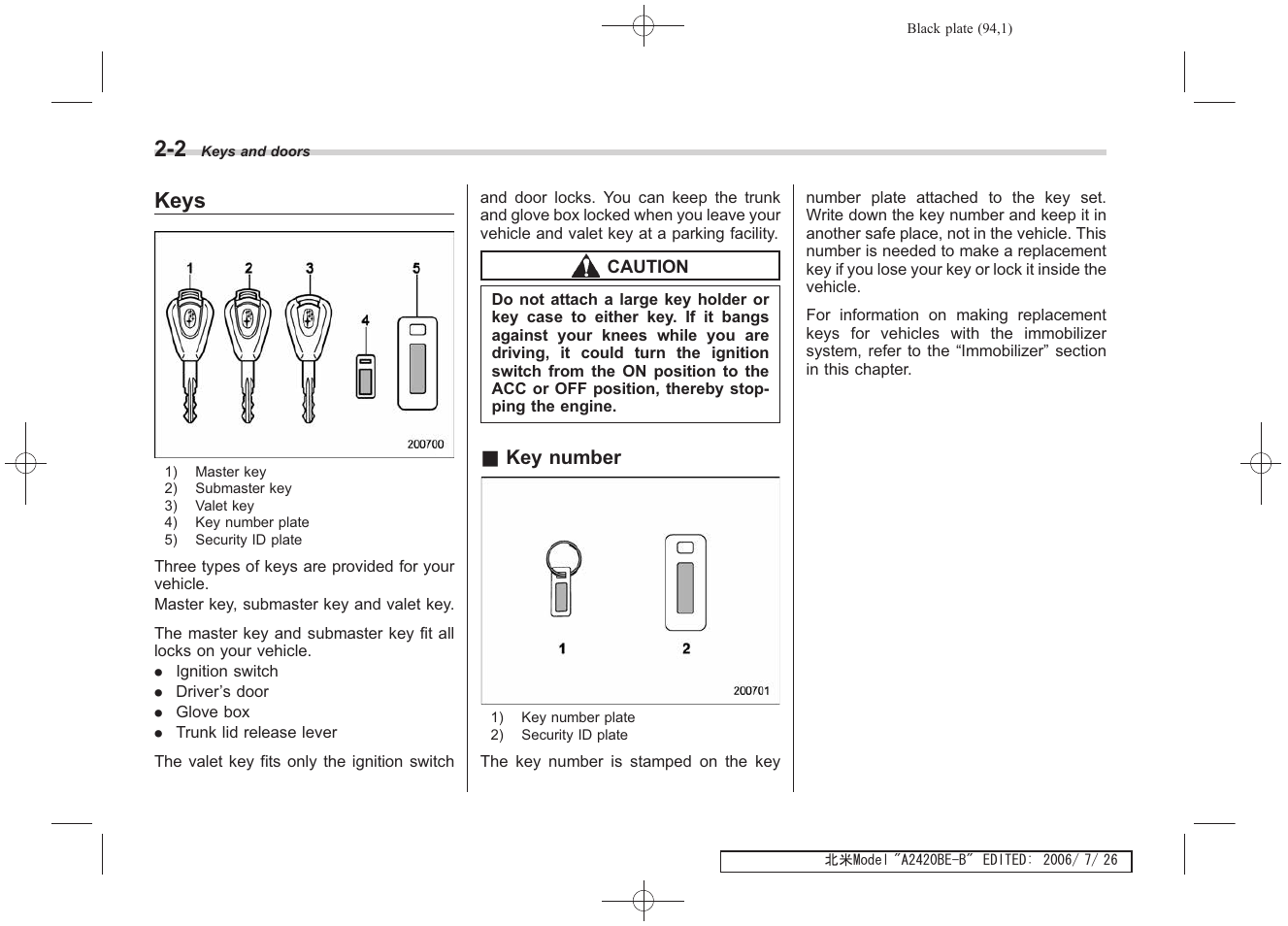 Keys | Subaru 2007 Legacy User Manual | Page 93 / 442
