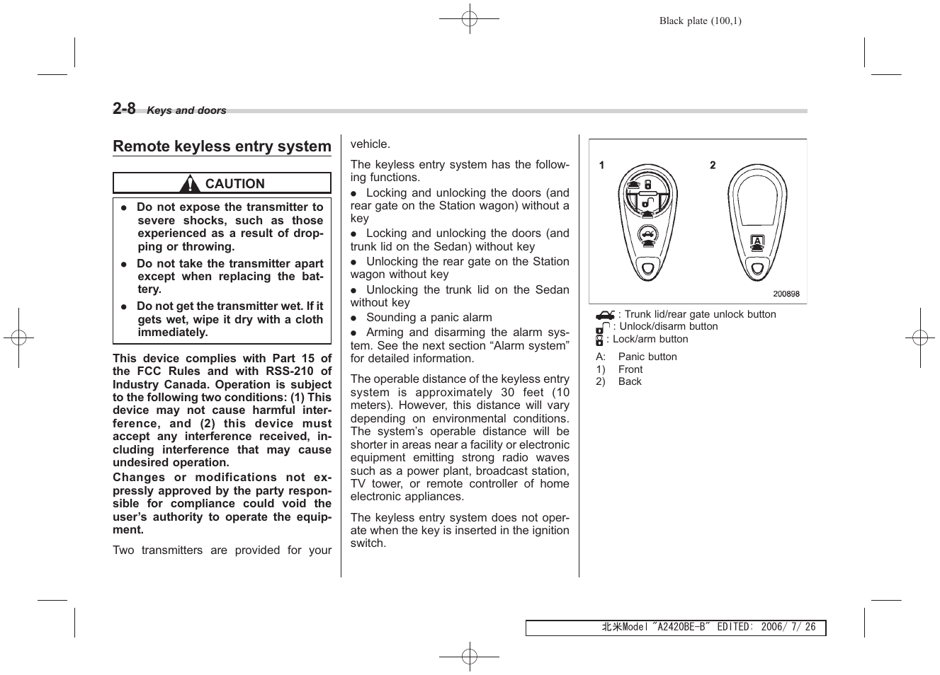 Remote keyless entry system | Subaru 2007 Legacy User Manual | Page 99 / 442